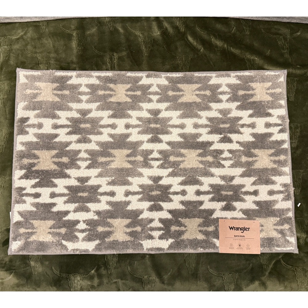 Wrangler Bath Rug Southwestern Geometric Light Gray 20x32 New NWT